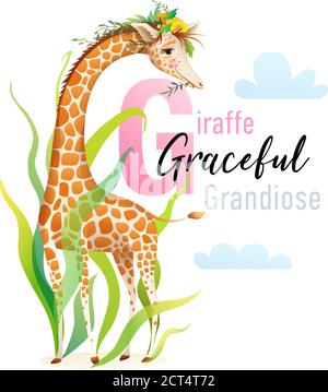 La lettre G ABC Animal est destinée au motif Giraffe Vector Illustration de Vecteur