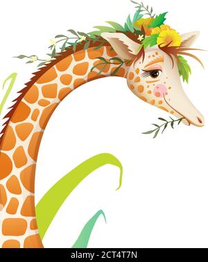 Joli Giraffe Portrait de visage détaillé dans la nature Illustration de Vecteur