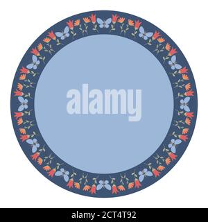 Assiette décorative avec ornement rond. Cadre floral circulaire avec fleurs sauvages et papillons. Vecteur EPS 10 Illustration de Vecteur