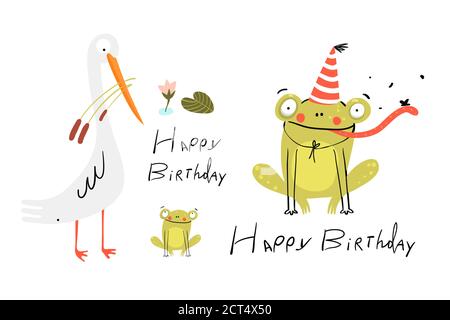 Carte Joyeux Anniversaire Grenouille Cute Cartoon Vector Illustration Graphic Design Image Vectorielle Stock Alamy