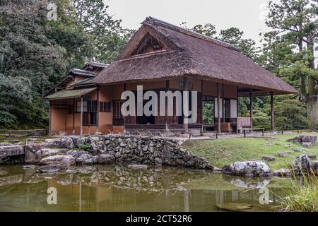 Maison de thé Shokintei, jardin japonais à la villa impériale Katsura, Kyoto, Japon Banque D'Images