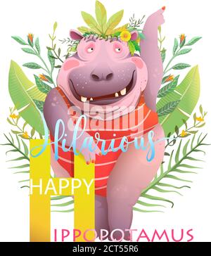 Animal ABC lettre H est pour Hippopotamus hilarant Illustration de Vecteur
