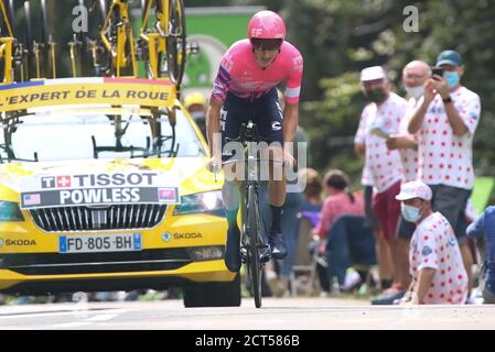 Neilson Powless d'EF Pro Cycling pendant le Tour de France 2020, course cycliste 20, Time Trial, Lure - la Planche des belles filles (36,2 km) le 19 septembre 2020 à Plancher-les-Mines, France - photo Laurent Lairys / MAXPPP Banque D'Images