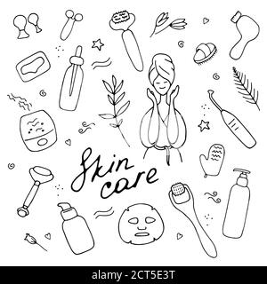 Ensemble beauté. Signes de soins de la peau et de beauté, salon de spa et icônes d'autosoins. Illustration de l'effet vectoriel Illustration de Vecteur