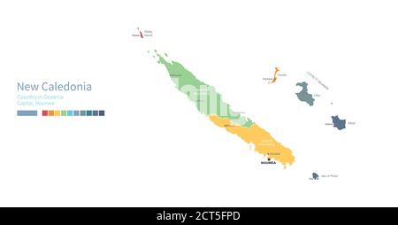 Carte de la Nouvelle-calédonie. Carte vectorielle détaillée et colorée de l'Océanie, pays du pacifique Sud. Illustration de Vecteur