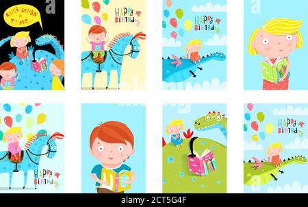 Livres de lecture amusants pour enfants ballons anniversaire fées Tales cartes d'événement Collection Illustration de Vecteur