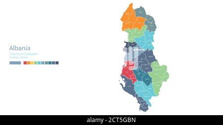 Carte de l'Albanie. Carte vectorielle détaillée et colorée du pays européen. Illustration de Vecteur