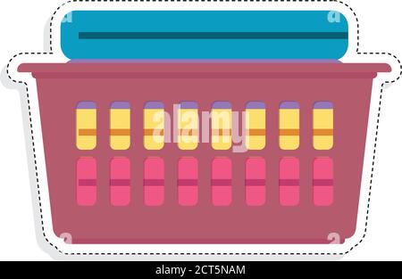 Vêtements pliés dans un panier. Icônes de blanchisserie - Vector Illustration de Vecteur