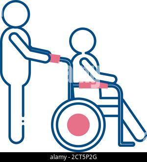 homme aidant d'autres sur le modèle de ligne de style de fauteuil roulant icon vector conception Illustration de Vecteur