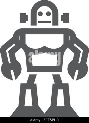 Icône robot jouet avec contour épais. Illustration vectorielle monochrome noir et blanc. Illustration de Vecteur