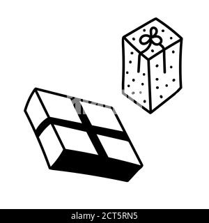 Deux boîtes cadeau dessinées à la main. Cadeau de Noël. Illustration de Vecteur