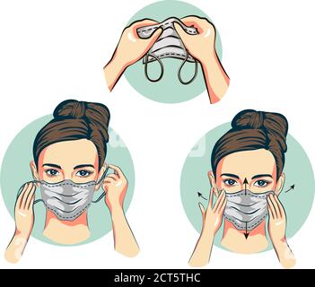 femme bâillonne avec geste d'inquiétude. Santé des femmes porter un masque de protection contre les maladies infectieuses et la grippe. Arrêtez l'infection. Concept de soins de santé. VEC Illustration de Vecteur