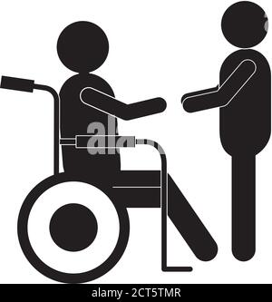 homme aidant d'autres personnes sur le modèle de silhouette de fauteuil roulant modèle vectoriel Illustration de Vecteur