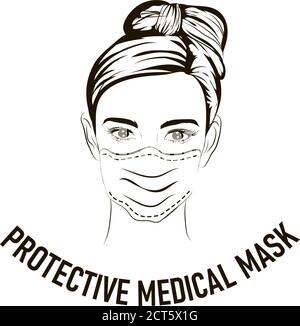 femme bâillonne avec geste d'inquiétude. Santé des femmes porter un masque de protection contre les maladies infectieuses et la grippe. Arrêtez l'infection. Concept de soins de santé. VEC Illustration de Vecteur