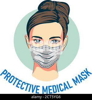 femme bâillonne avec geste d'inquiétude. Santé des femmes porter un masque de protection contre les maladies infectieuses et la grippe. Arrêtez l'infection. Concept de soins de santé. VEC Illustration de Vecteur