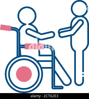 homme aidant d'autres sur le modèle de ligne de style de fauteuil roulant icon vector conception Illustration de Vecteur