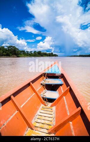 Excursion en bateau sur la rivière, Réserve nationale de Tambopata, région de Puerto Maldonado Amazonie Jungle du Pérou, Amérique du Sud Banque D'Images