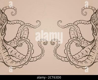 Carte vintage avec poulpe et place pour le texte. Modèle d'invitation, de carte de vœux, de menu et de votre recherche Illustration de Vecteur