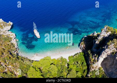 Vue aérienne de la côte pittoresque de Mersincik, Gokova Bay Datca Turquie Banque D'Images