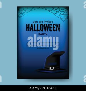 Modèle d'affiche d'invitation à la fête d'Halloween avec chapeau d'assistant Illustration de Vecteur