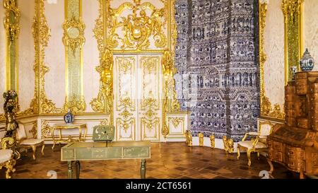 Intérieur du Palais Catherine à Tsarskoye Selo (Pouchkine), Saint-Pétersbourg, Russie. Banque D'Images