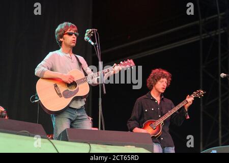 The la's Performing au Glastonbury Festival 2005, Somerset, Angleterre, Royaume-Uni. Banque D'Images