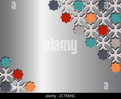 Conception de coins géométriques diagonaux. Modèle d'arrière-plan islamique, géométrique arabesque. Arrière-plan en mosaïque holographique en gris et en arc-en-ciel Illustration de Vecteur