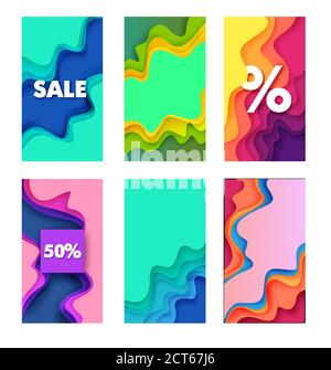 Ventes et remises sur les médias sociaux, modèle de scénario de publication, illustration de style de coupe de papier. Illustration de Vecteur