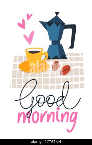 Poster vectoriel avec citation du matin et tasse de café Illustration de Vecteur
