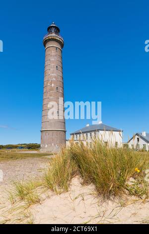 Le phare gris de Skagen au Skagerrak, point le plus septentrional du Danemark Banque D'Images