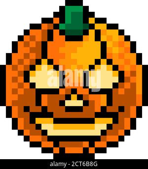 Halloween Pumpkin Lantern Pixel Art icône de jeu Illustration de Vecteur