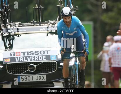 Alejandro Valverde de Movistar Team pendant le Tour de France 2020, course cycliste étape 20, Time Trial, Lure - la Planche des belles filles (36,2 km) o Banque D'Images