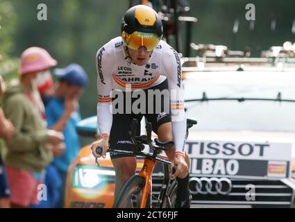 Pello Bilbao de Bahreïn - Mc Laren pendant le Tour de France 2020, course cycliste étape 20, temps de procès, Lure - la Planche des belles filles (36,2 km) Banque D'Images