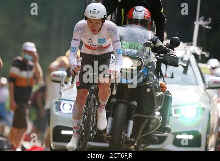 Kenny Elissonde de Trek - Segafredo pendant le Tour de France 2020, course cycliste étape 20, temps d'essai, Lure - la Planche des belles filles (36,2 km) o Banque D'Images