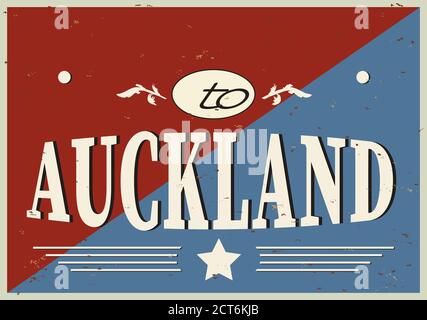 Bienvenue à Auckland Nouvelle-Zélande badge touristique ou autocollant d'étiquette. Isolé sur blanc. Produit de vente au détail de vacances pour impression ou Web. Illustration de Vecteur