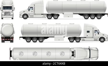 Maquette de camion-citerne en blanc pour la marque du véhicule et l'identité de l'entreprise. Tous les éléments des groupes sur des calques distincts pour faciliter l'édition Illustration de Vecteur