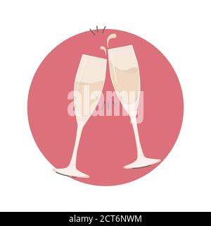 Champagne verres clin d'œil. Illustration vectorielle plate du nouvel an, mariage Illustration de Vecteur