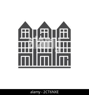 Icône en forme de glyphe noir de la maison de ville. Vue du cottage. Paysage des environs. Pictogramme pour page Web, application mobile, Promo. Élément de conception UI UX GUI. Illustration de Vecteur
