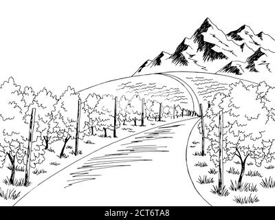 Vigne graphique noir blanc paysage dessin illustration vecteur Illustration de Vecteur