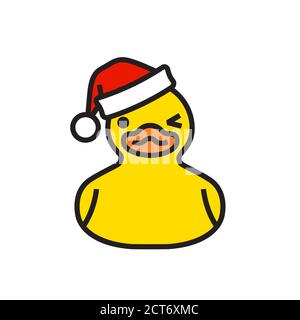 Canard en caoutchouc jaune en chapeau de père noël Illustration de Vecteur