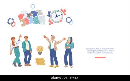 Modèle de bannière de site Web de discussion sur les réunions d'affaires et les questions de travail. Illustration de Vecteur