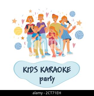 Banderole ou modèle d'affiche pour les fêtes de karaoké pour enfants avec chant les enfants. Illustration de Vecteur