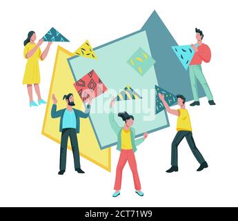 Métaphore du partenariat et de la collaboration entre les équipes commerciales et les personnes qui relient les éléments du puzzle. Illustration de Vecteur
