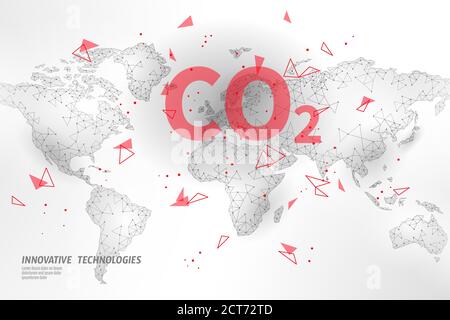 Dioxyde de carbone sur la carte problème écologique du CO2 concept écologique. Rendu 3D organique renouvelable. Science biocarburant chimie biotechnologie polygonale climatique Illustration de Vecteur