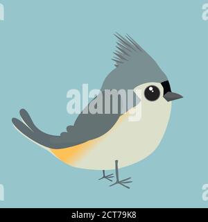 Une jolie illustration de la bande dessinée touffetée titmouse. Découpez sur un fond bleu. Illustration de Vecteur