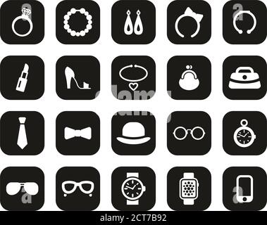 Accessoires icônes blanc sur noir ensemble de design plat grand Illustration de Vecteur