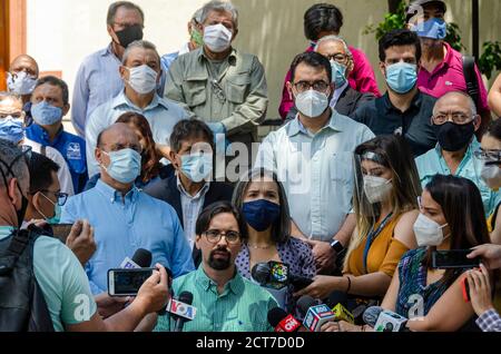 Caracas, Miranda, Venezuela. 21 septembre 2020. Le congressiste Freddy Guevara de l'Assemblée nationale du Venezuela, du parti populaire Voluntad, a tenu une conférence de presse le lundi 21 septembre, concernant la déclaration du procureur général nommé par l'Assemblée constituante nationale du gouvernement, Tarek William Saab, Concernant le rapport de la mission indépendante des Nations Unies (ONU) sur les violations des droits de l'homme au Venezuela. Freddy Guevara, a été isolé à l'ambassade du Chili pendant 3 ans, en raison d'une procédure judiciaire contre lui. Credit: Jimmy Villalta/ZUMA Wire/Alay Live News Banque D'Images