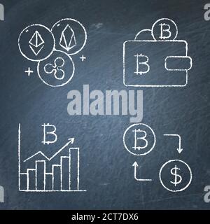 Icône de crypto-monnaie de tableau de surveillance définie en style de ligne Illustration de Vecteur