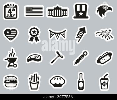 4 juillet Icons Black & White Stiker Set Big Illustration de Vecteur