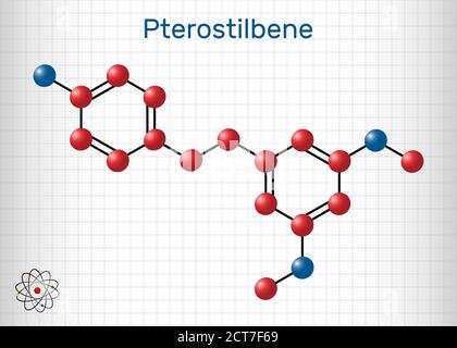 Pterostilbene, molécule de stilbenoïde. Il joue un rôle de métabolite, d'antioxydant, d'agent antinéoplasique, de neurotransmetteur. Feuille de papier dans une cage. Vecteur Illustration de Vecteur